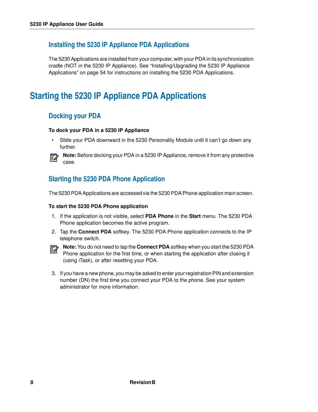 Mitel manual Starting the 5230 IP Appliance PDA Applications, Installing the 5230 IP Appliance PDA Applications 