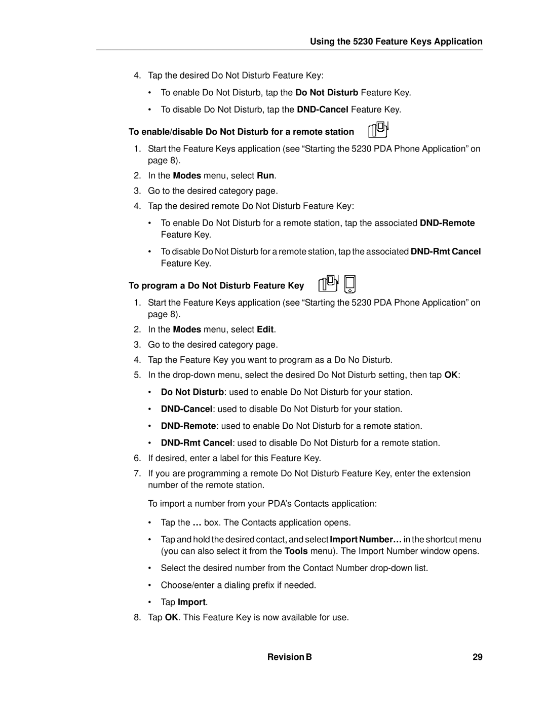 Mitel 5230 manual To enable/disable Do Not Disturb for a remote station, To program a Do Not Disturb Feature Key 