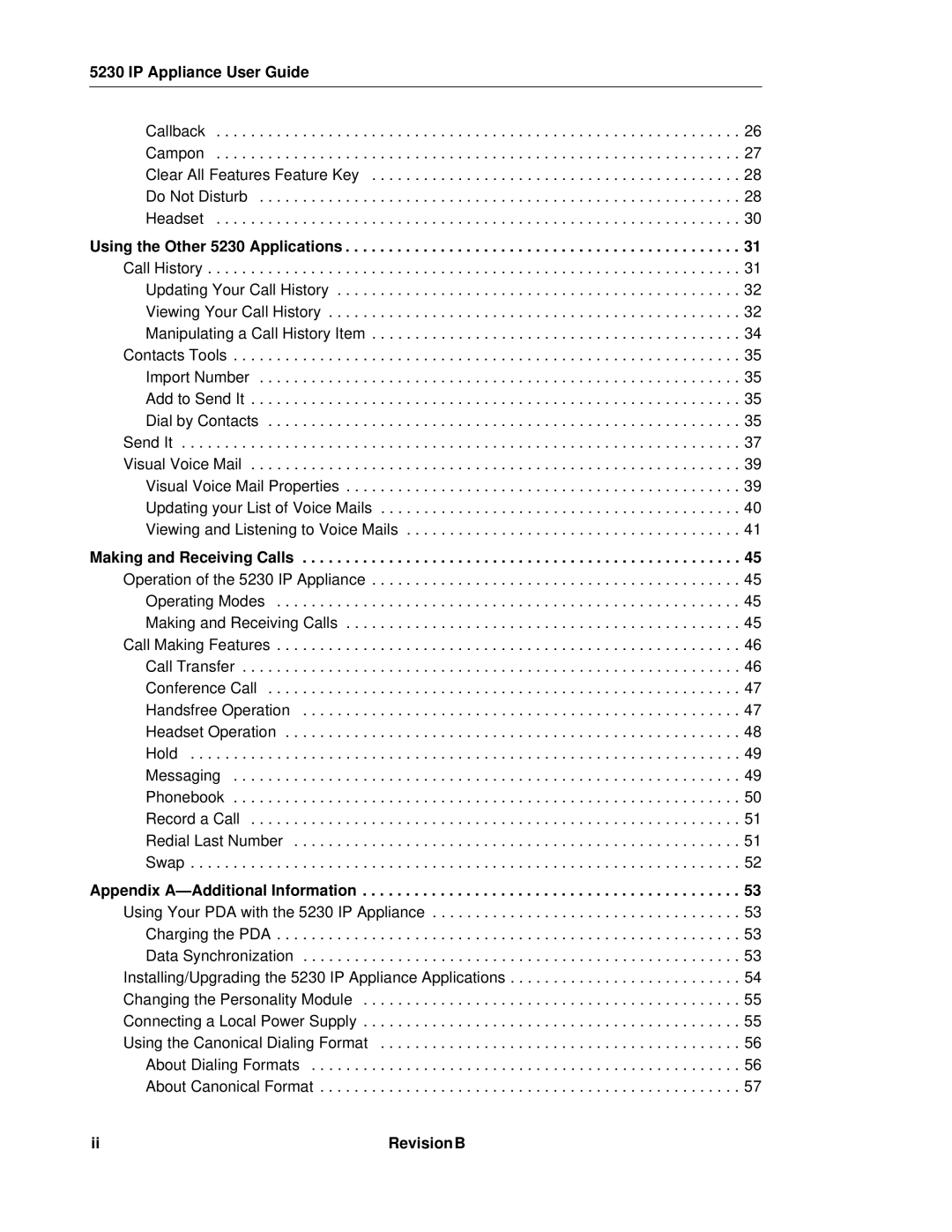 Mitel manual IP Appliance User Guide, Using the Other 5230 Applications, Making and Receiving Calls, RevisionB 