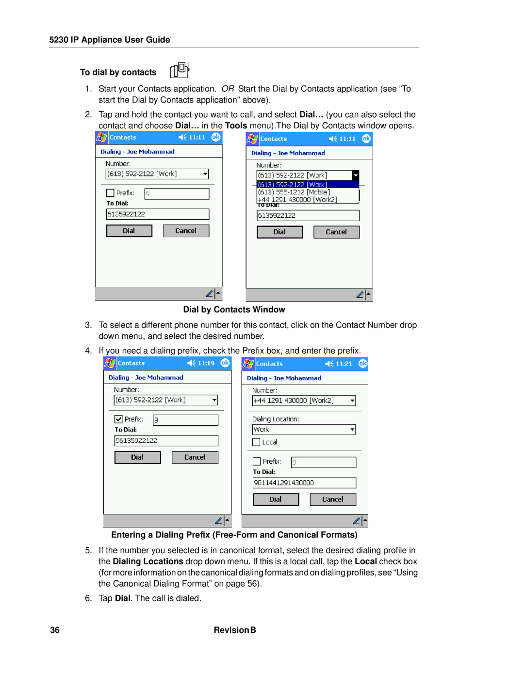 Mitel 5230 manual IP Appliance User Guide To dial by contacts, Dial by Contacts Window 