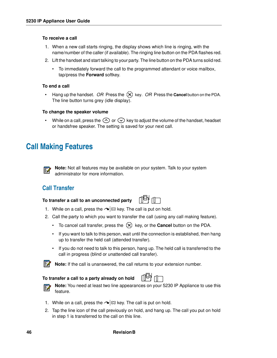 Mitel 5230 manual Call Making Features, Call Transfer 