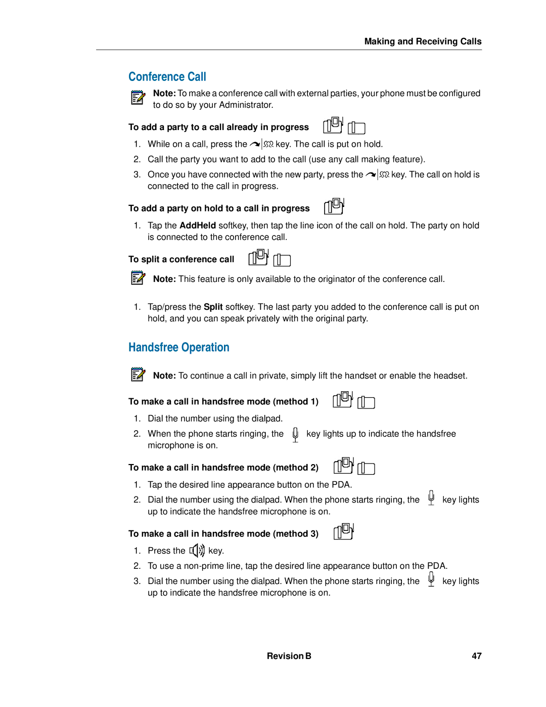 Mitel 5230 manual Conference Call, Handsfree Operation 