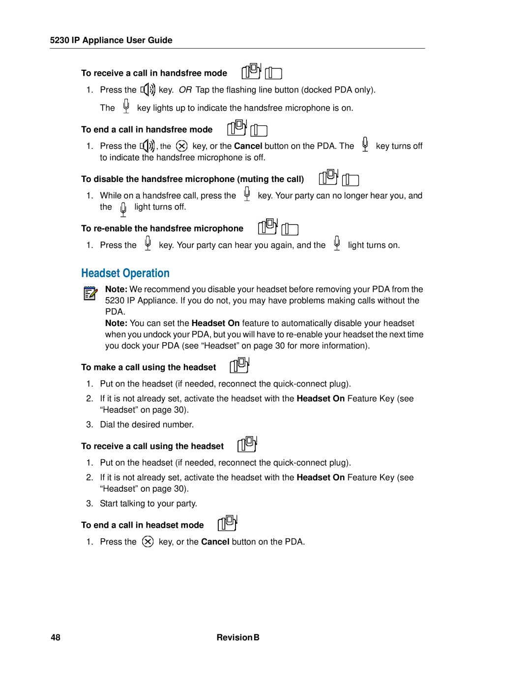 Mitel 5230 manual Headset Operation 