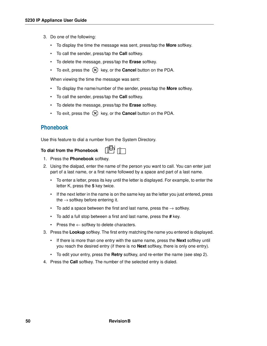 Mitel 5230 manual To dial from the Phonebook 