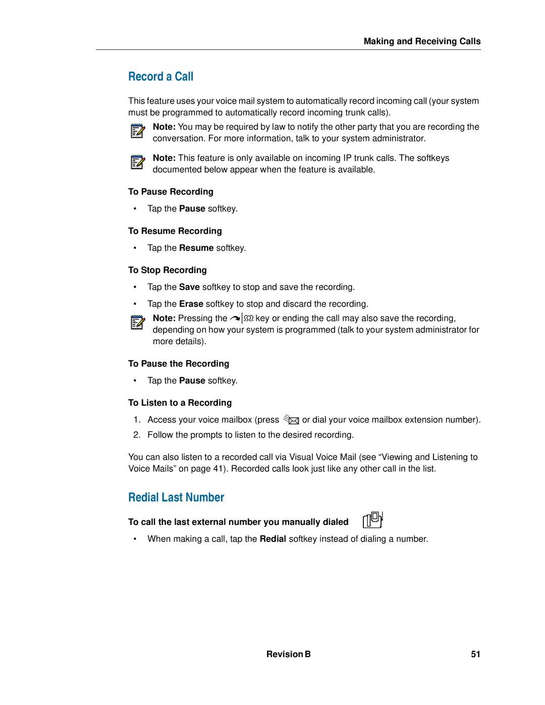 Mitel 5230 manual Record a Call, Redial Last Number 