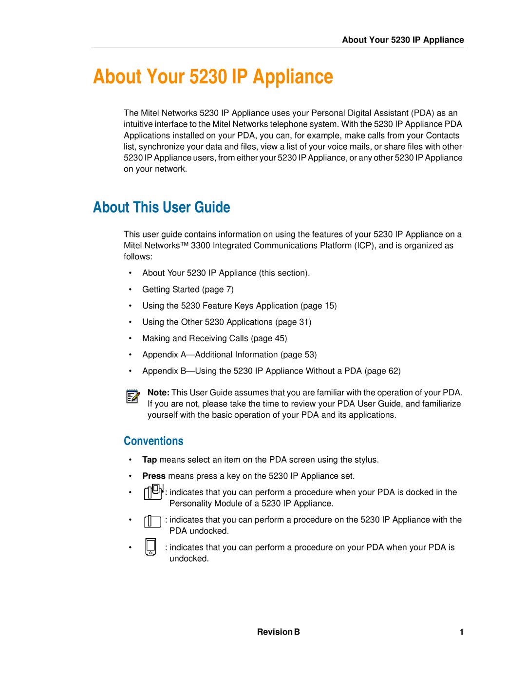 Mitel 5230 manual About This User Guide, Conventions 