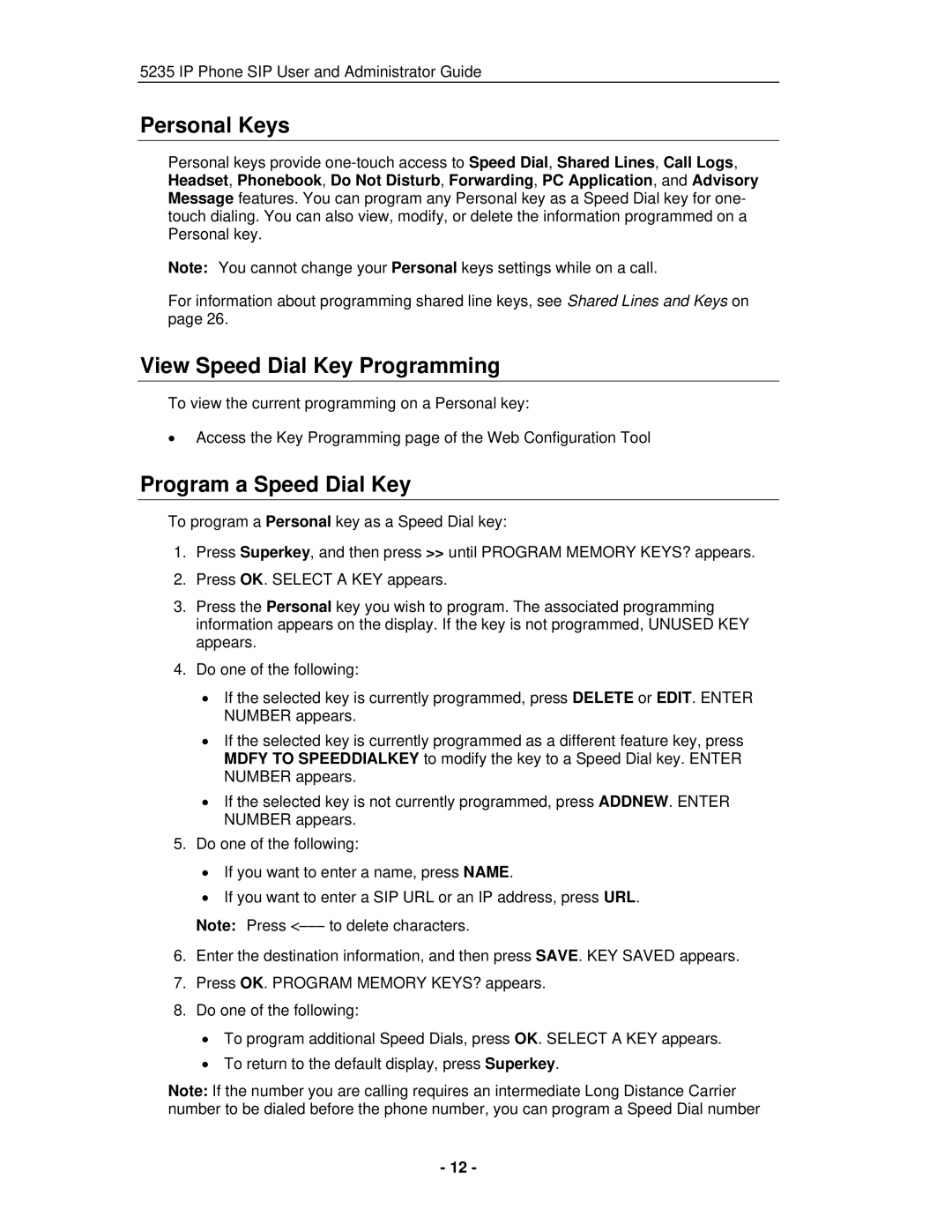 Mitel 5235 IP Phone manual Personal Keys, View Speed Dial Key Programming, Program a Speed Dial Key 