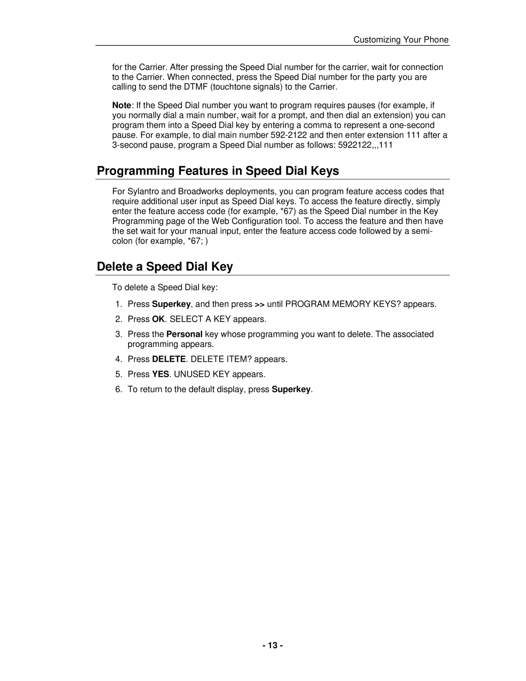 Mitel 5235 IP Phone manual Programming Features in Speed Dial Keys, Delete a Speed Dial Key 