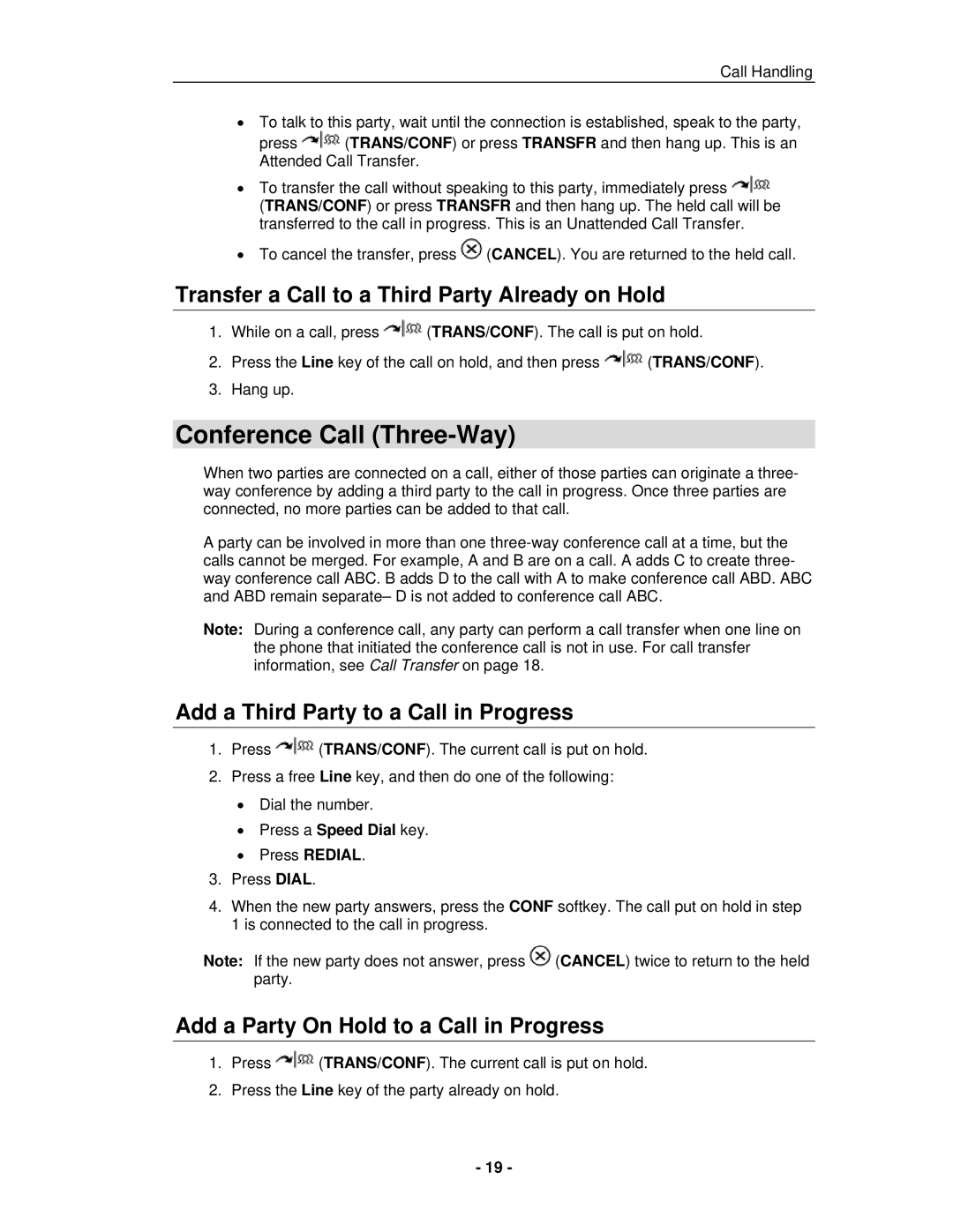 Mitel 5235 IP Phone manual Conference Call Three-Way, Transfer a Call to a Third Party Already on Hold 