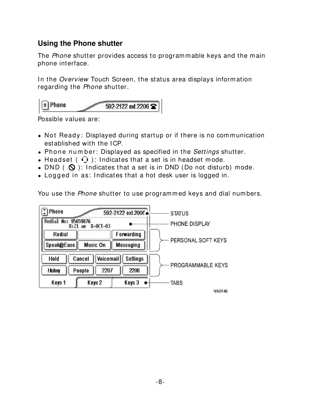 Mitel 5235 manual Using the Phone shutter, Headset 