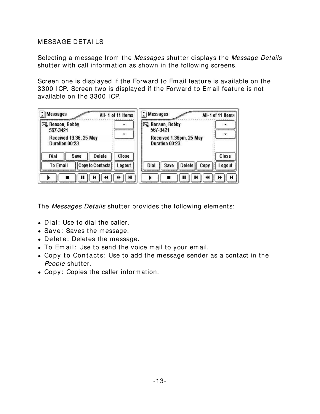 Mitel 5235 manual Message Details 