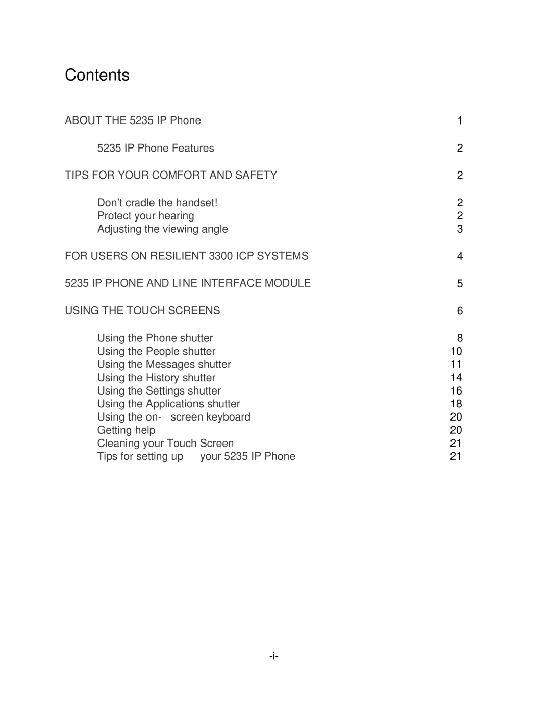 Mitel 5235 manual Contents 