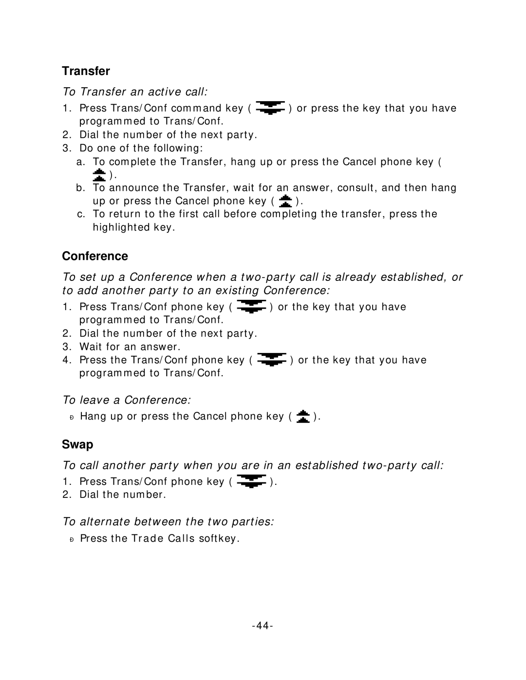 Mitel 5235 manual Transfer, Conference, Swap 