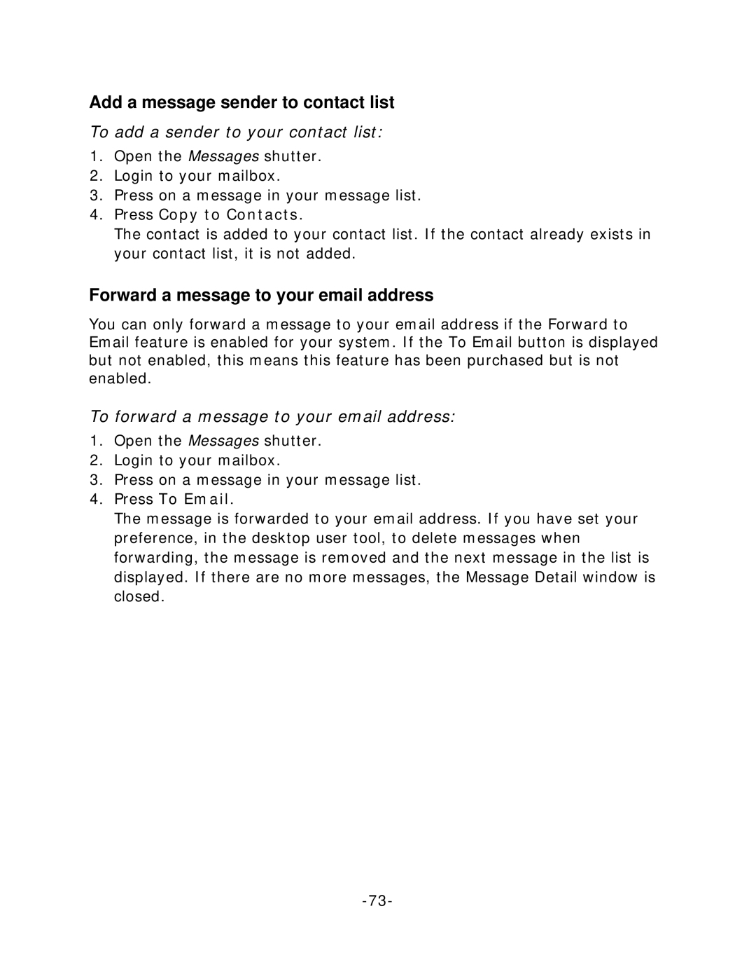 Mitel 5235 manual Add a message sender to contact list, Forward a message to your email address, Press To Email 