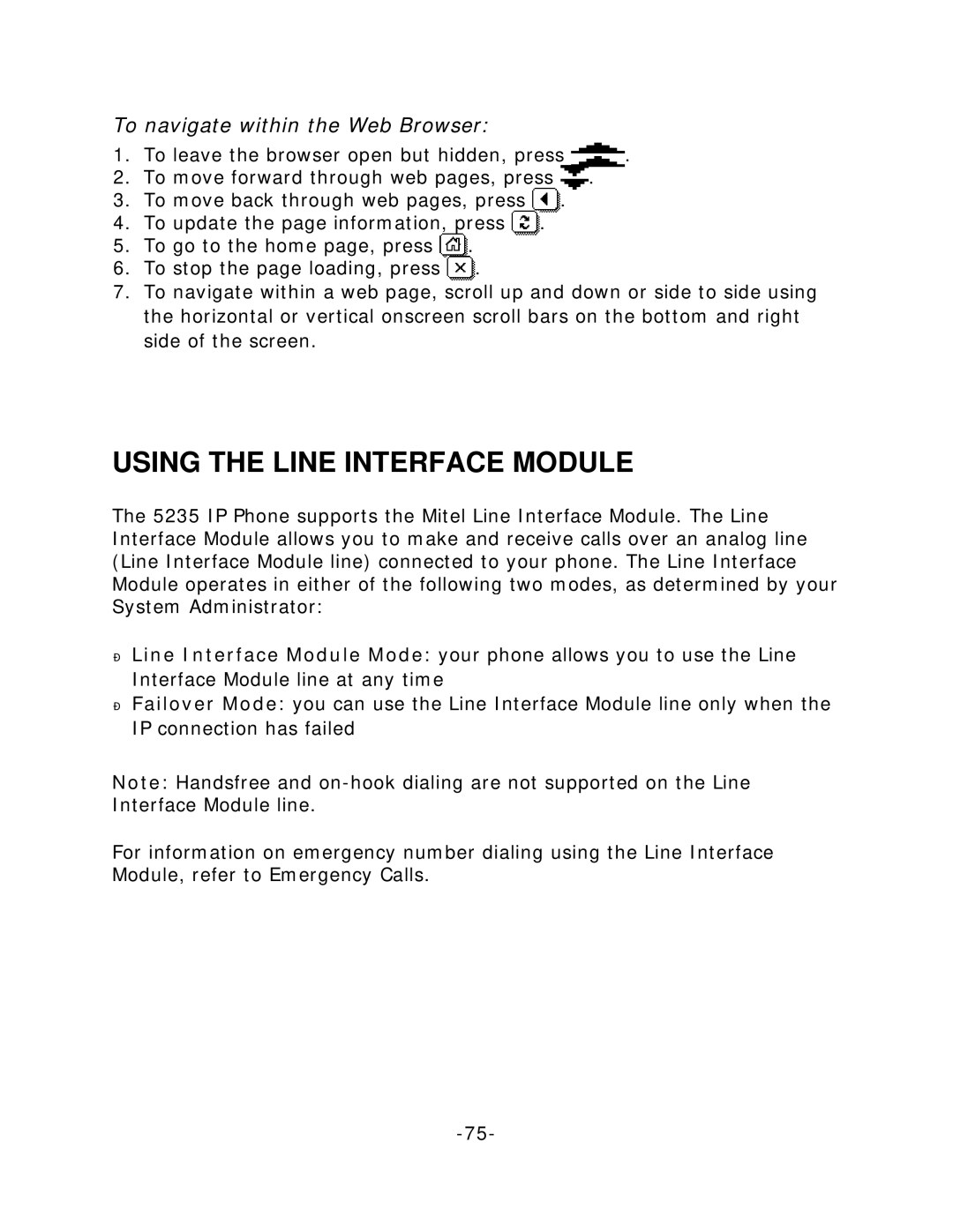 Mitel 5235 manual Using the Line Interface Module, To navigate within the Web Browser 