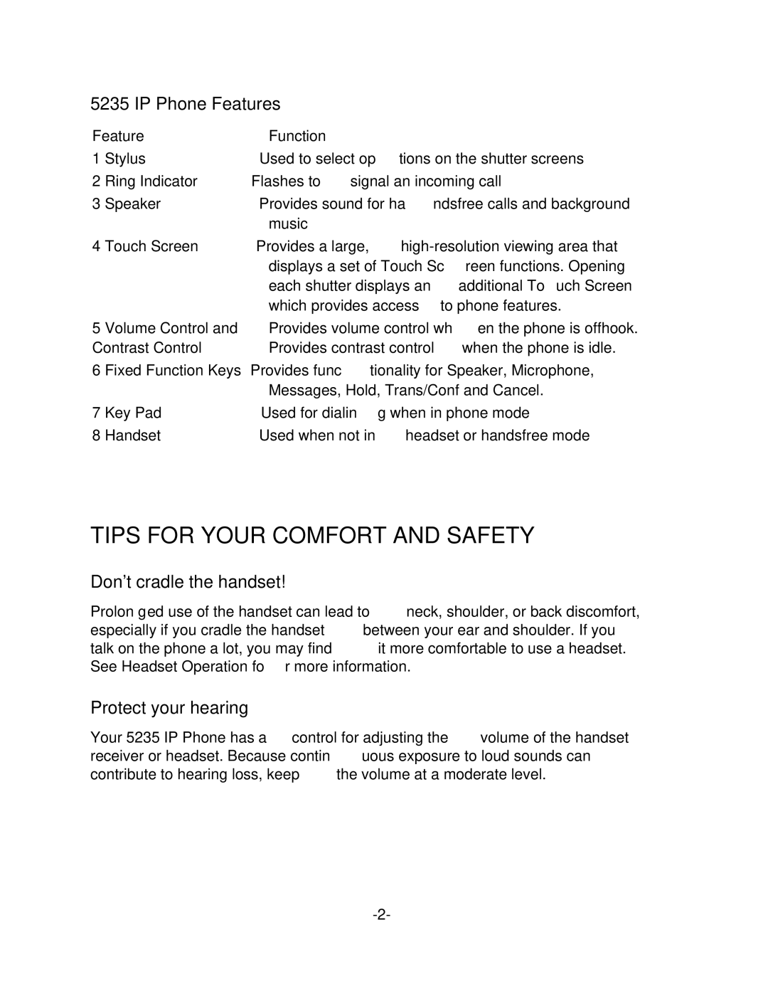 Mitel 5235 manual Tips for Your Comfort and Safety, IP Phone Features, Dont cradle the handset, Protect your hearing 