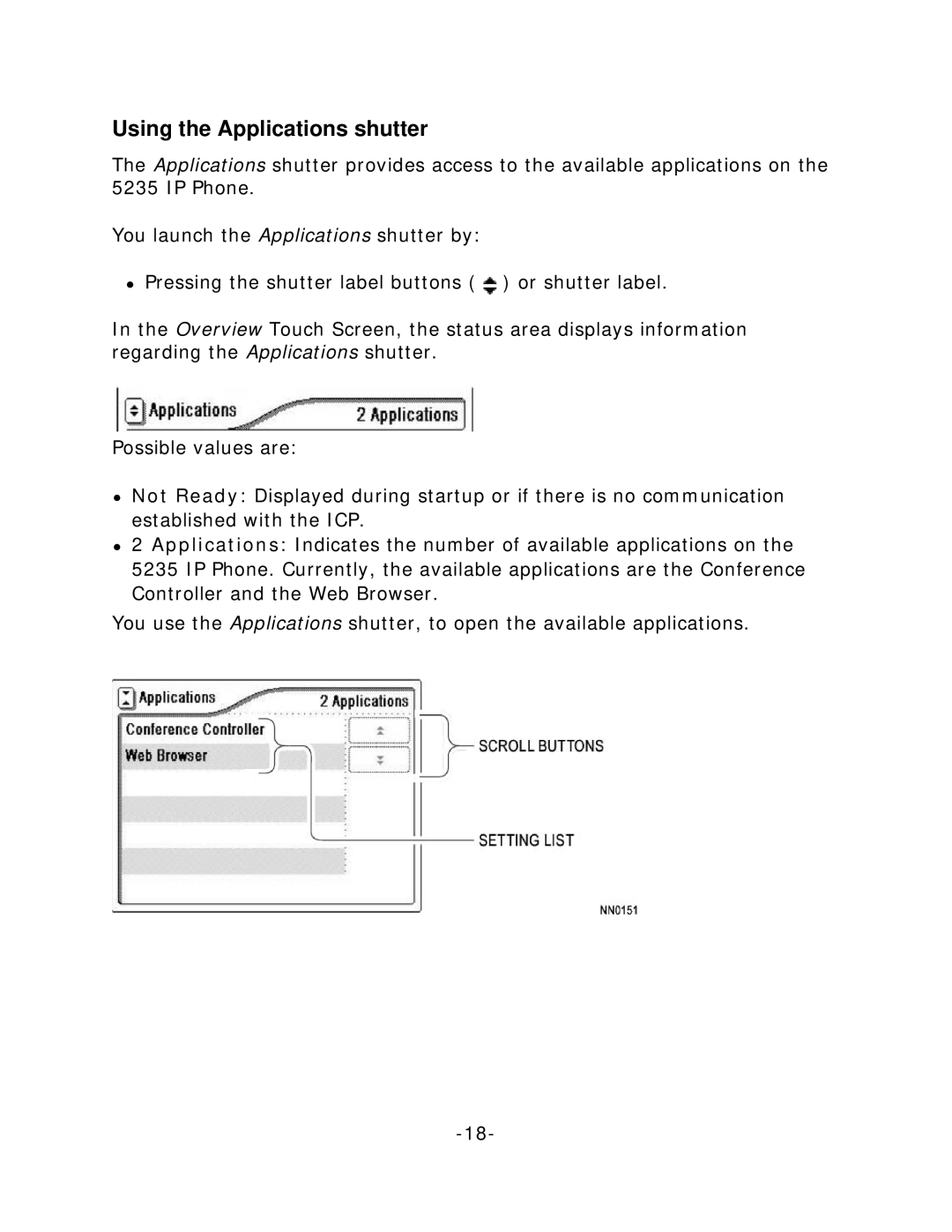 Mitel 5235 manual Using the Applications shutter 