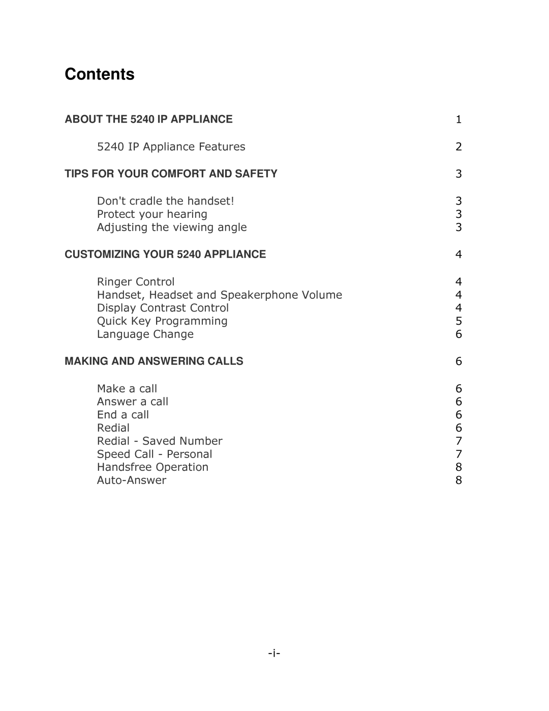 Mitel 5240 manual Contents 