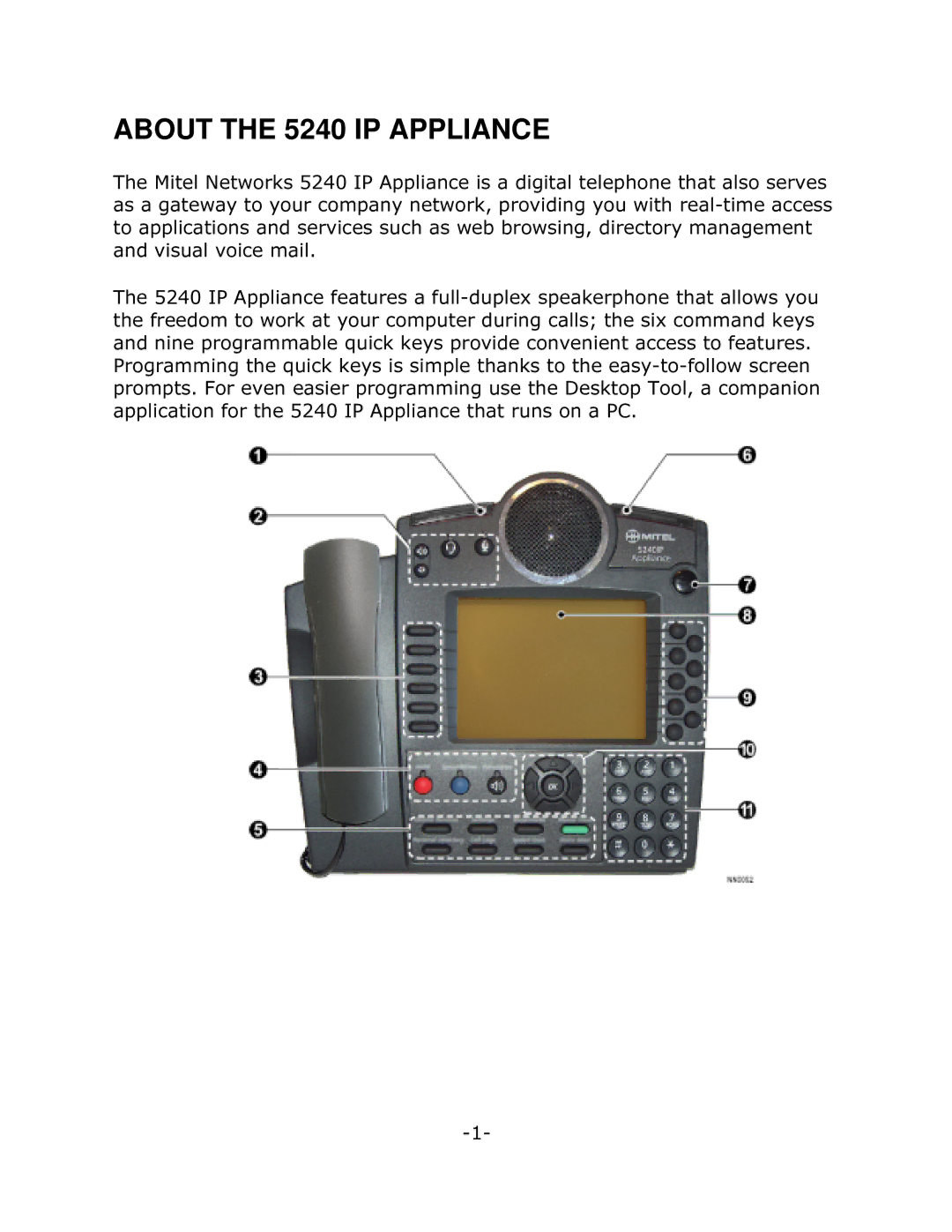 Mitel manual About the 5240 IP Appliance 