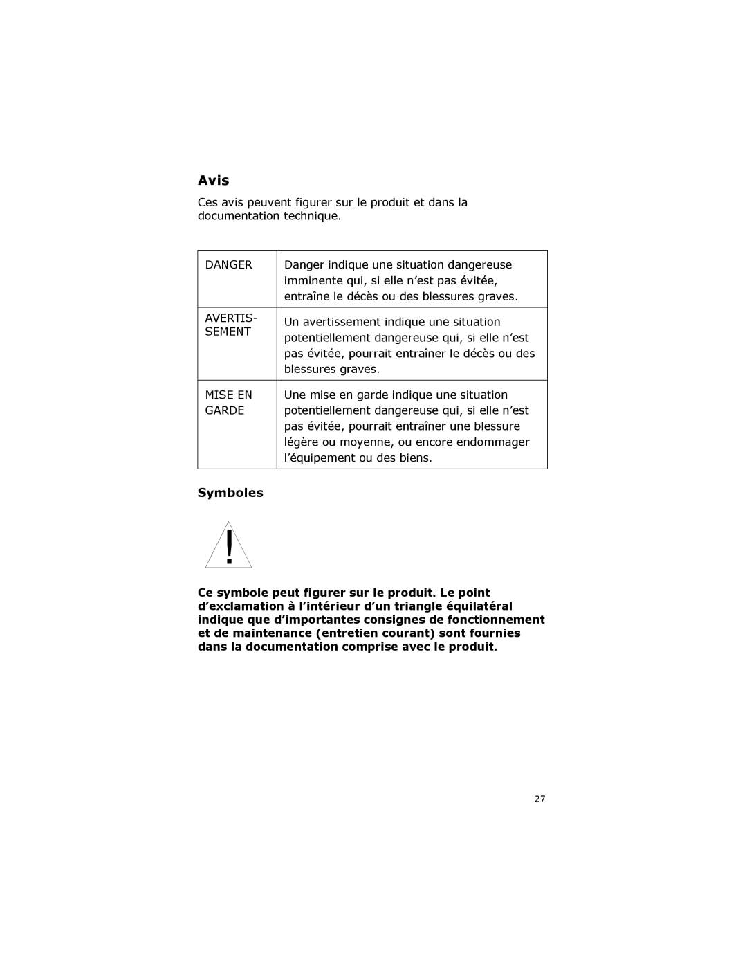 Mitel 5303 manual Avis, Symboles 