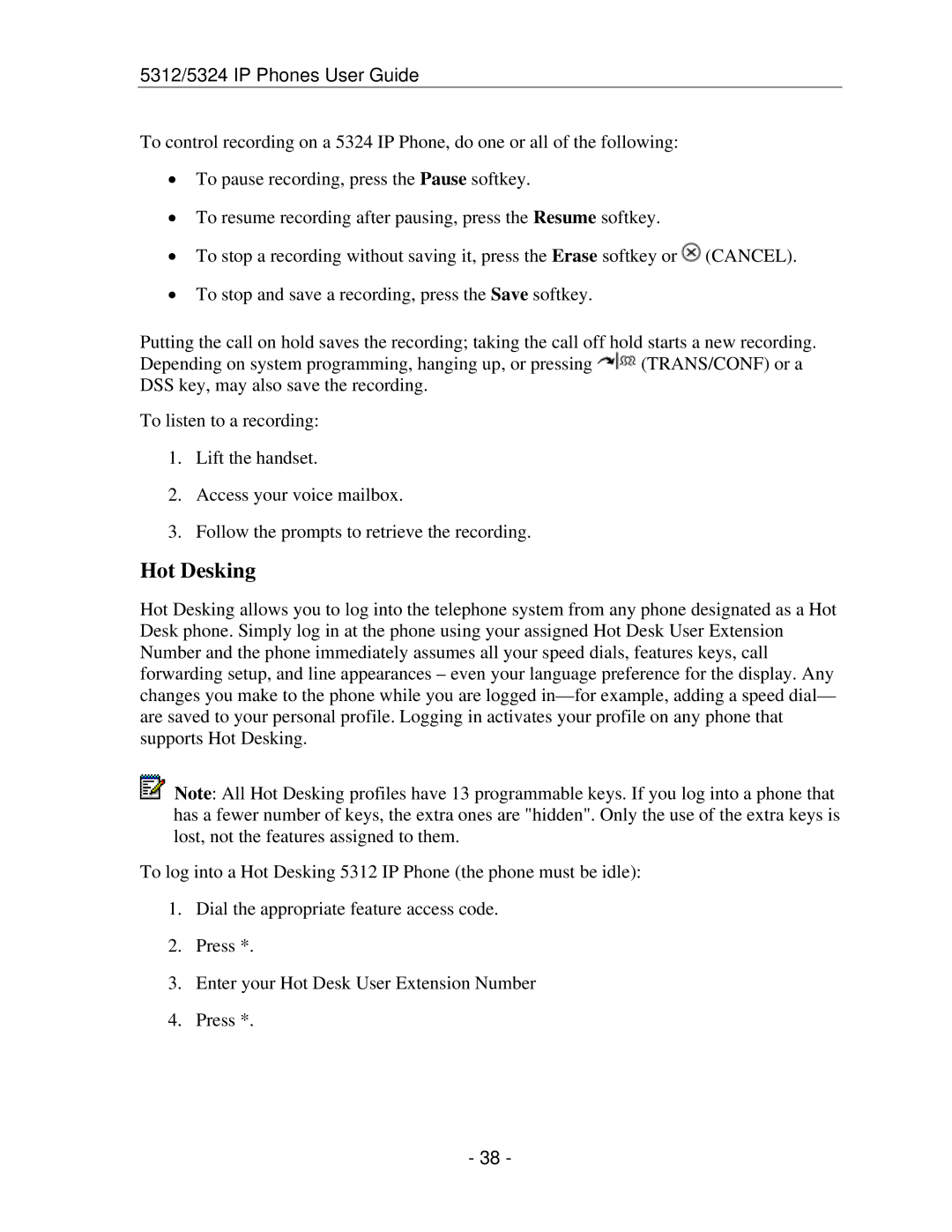 Mitel 5312 IP manual Hot Desking 