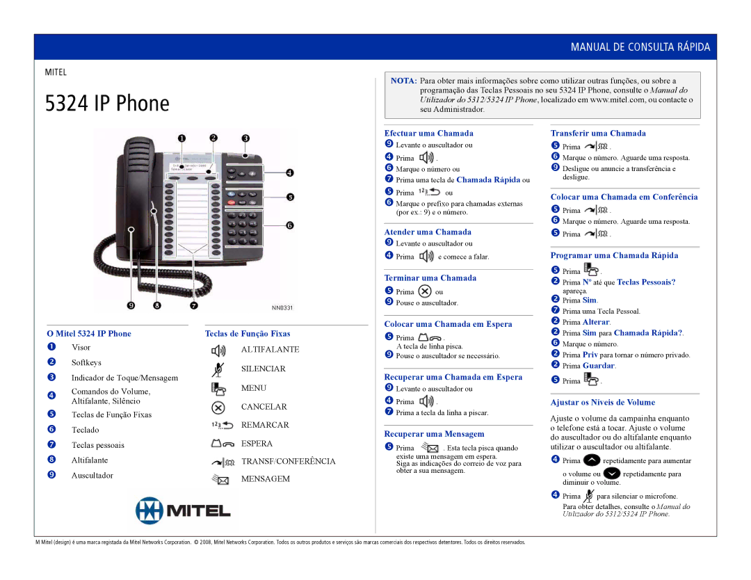 Mitel 5312 manual do utilizador Colocar uma Chamada em Conferência 