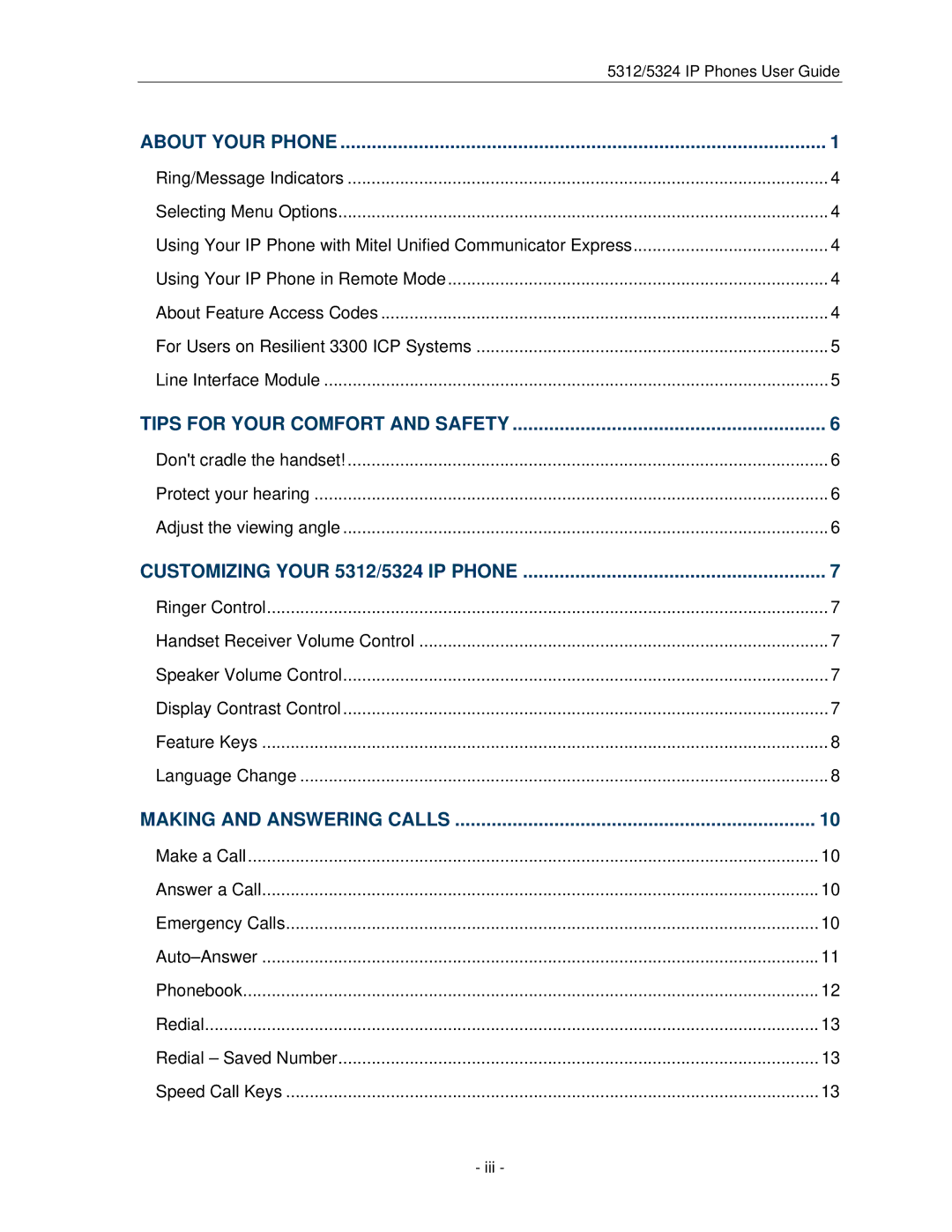 Mitel 5312 manual do utilizador Tips for Your Comfort and Safety 