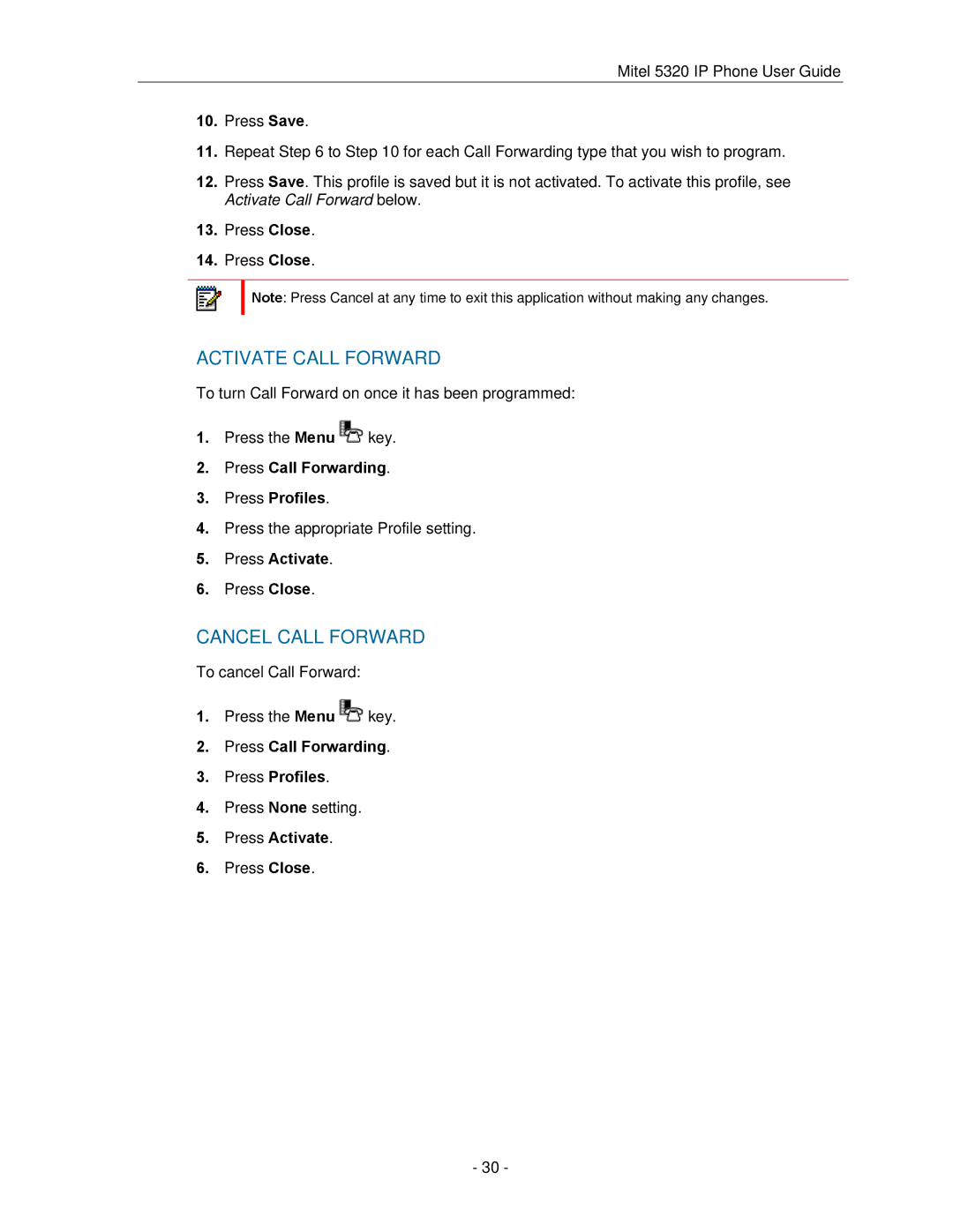 Mitel 5320 manual Press Call Forwarding Press Profiles, Press Activate 