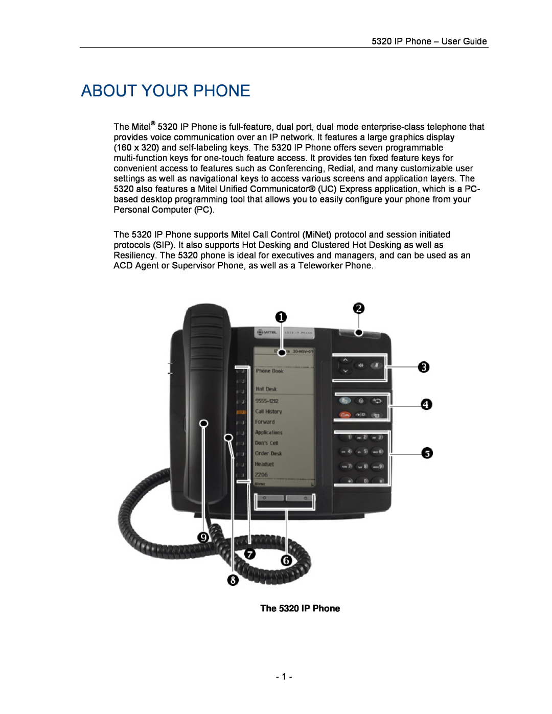 Mitel manual About Your Phone, The 5320 IP Phone 