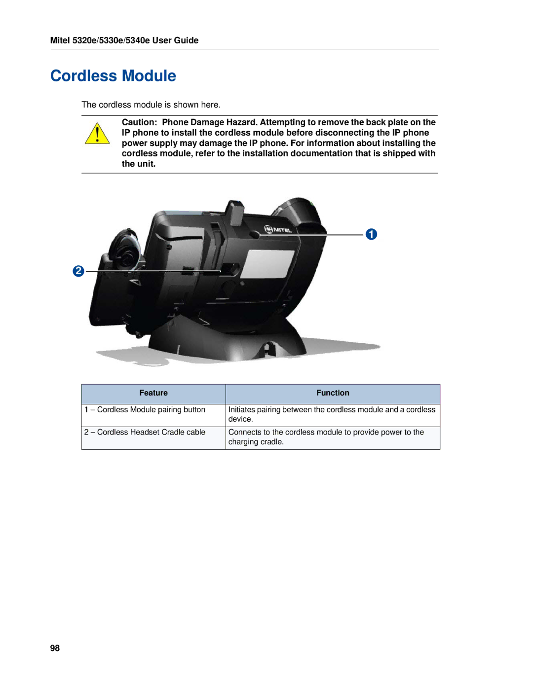 Mitel 5320e manual Cordless Module, Cordless module is shown here 