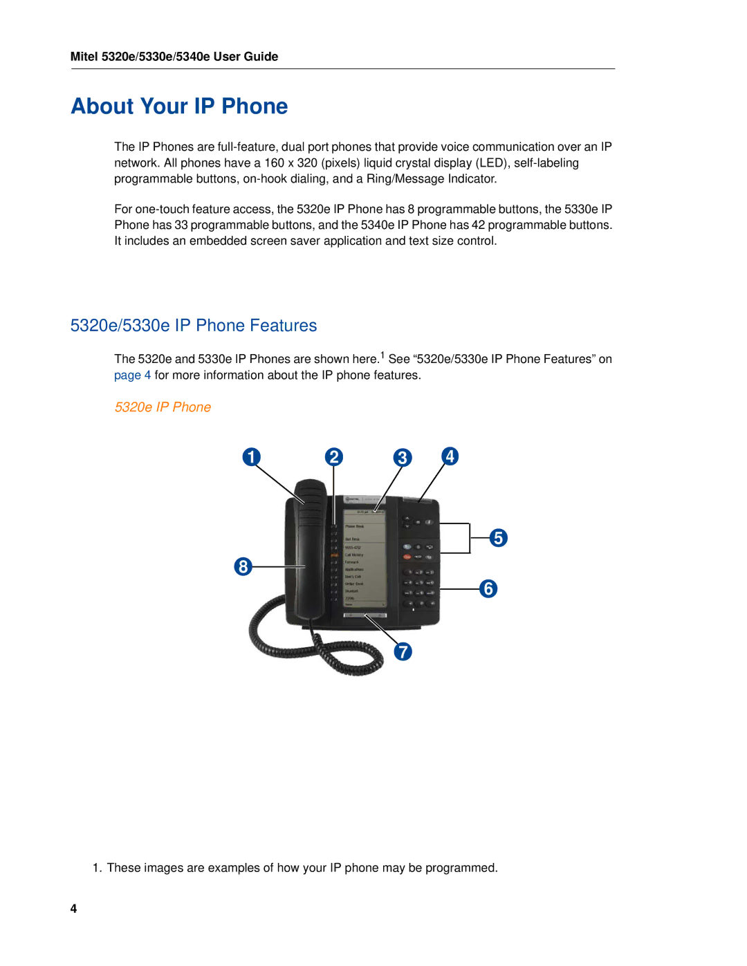 Mitel manual About Your IP Phone, 5320e/5330e IP Phone Features 