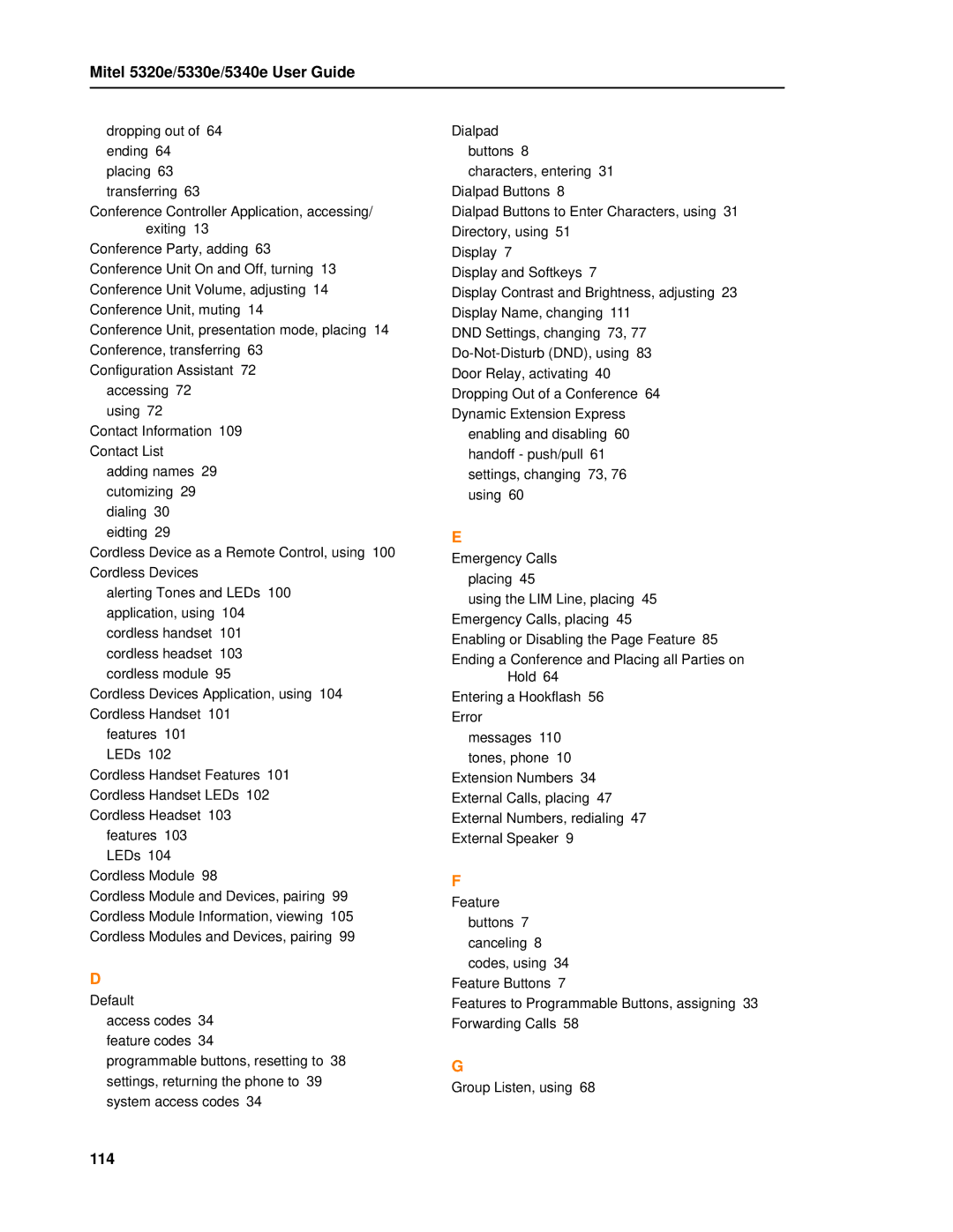 Mitel manual Mitel 5320e/5330e/5340e User Guide, 114 