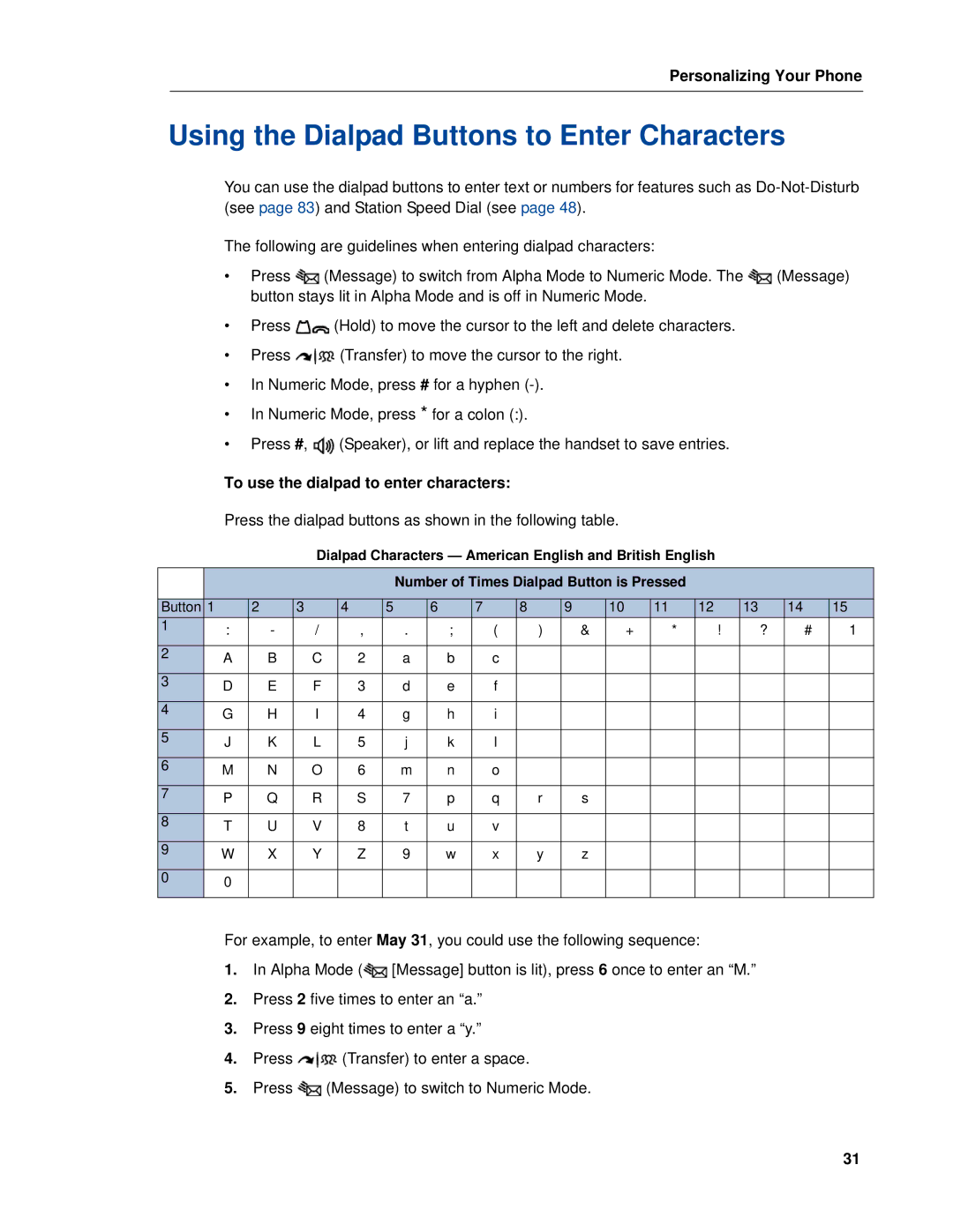 Mitel 5320e manual Using the Dialpad Buttons to Enter Characters, To use the dialpad to enter characters 
