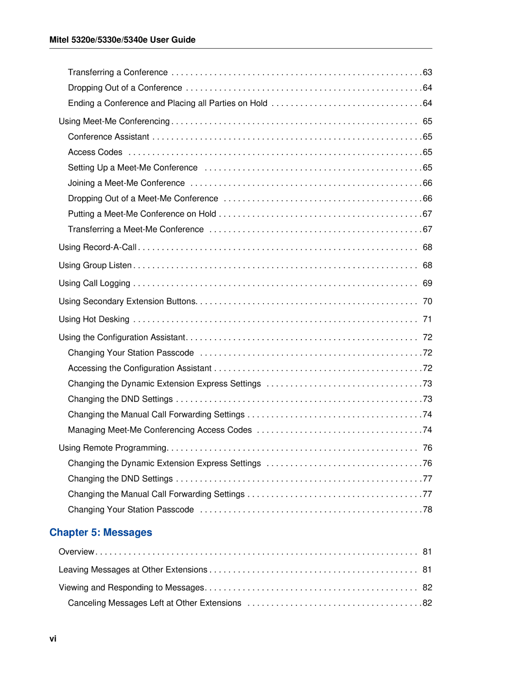 Mitel 5320e manual Messages 