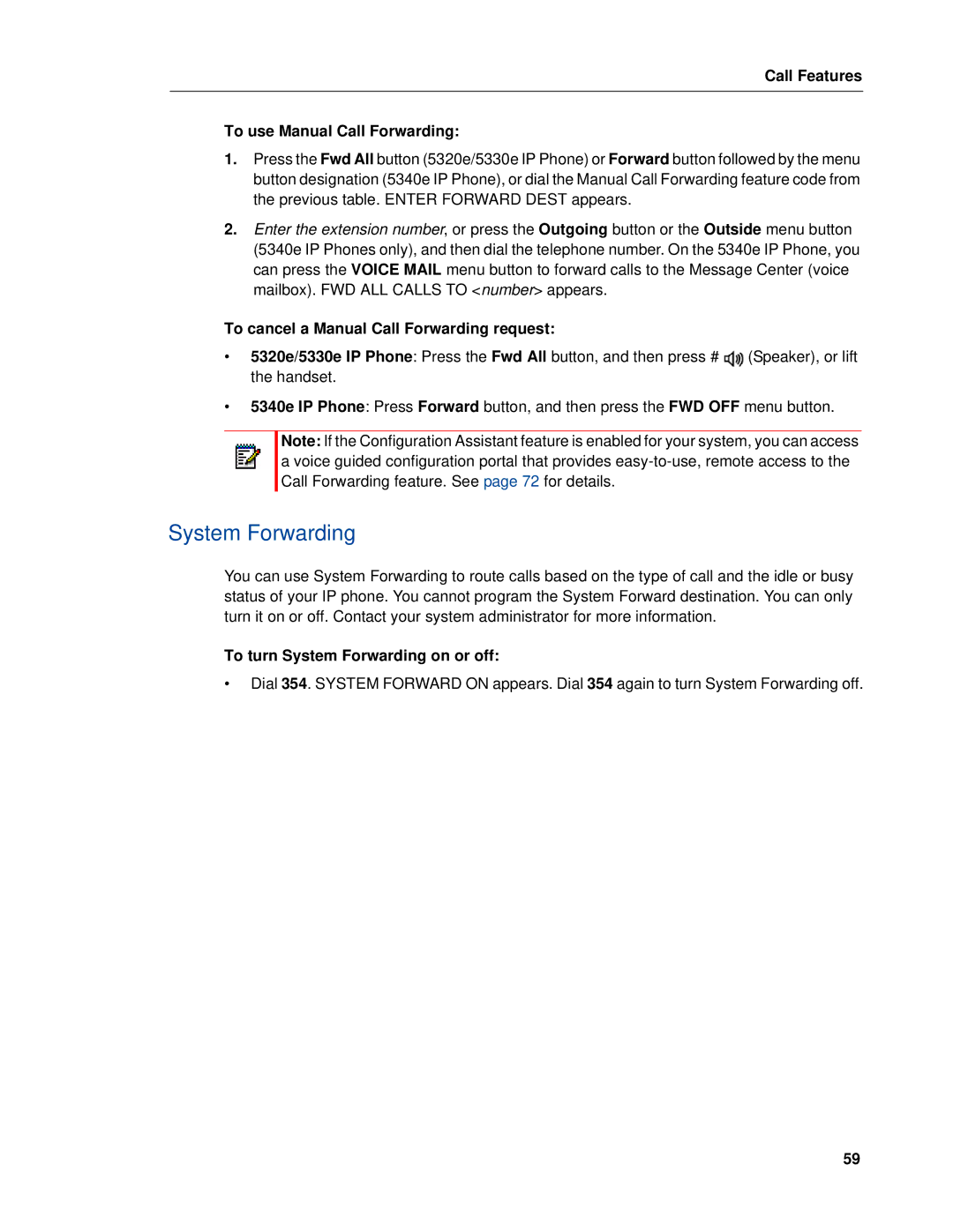 Mitel 5320e System Forwarding, Call Features To use Manual Call Forwarding, To cancel a Manual Call Forwarding request 