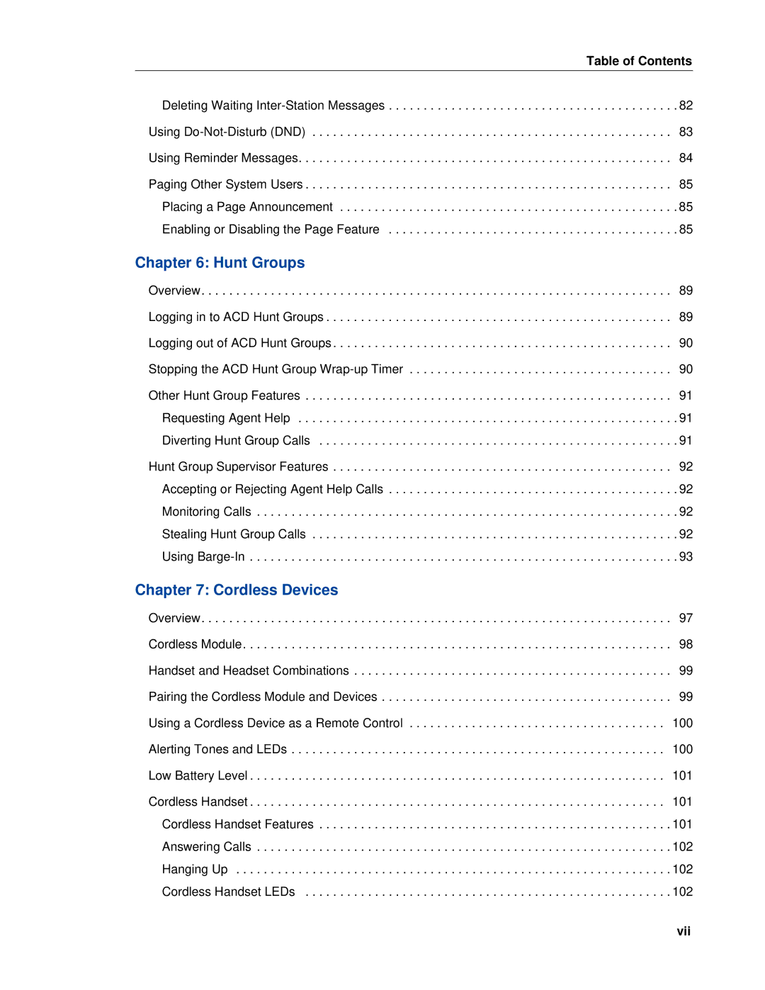 Mitel 5320e manual Hunt Groups, Vii 