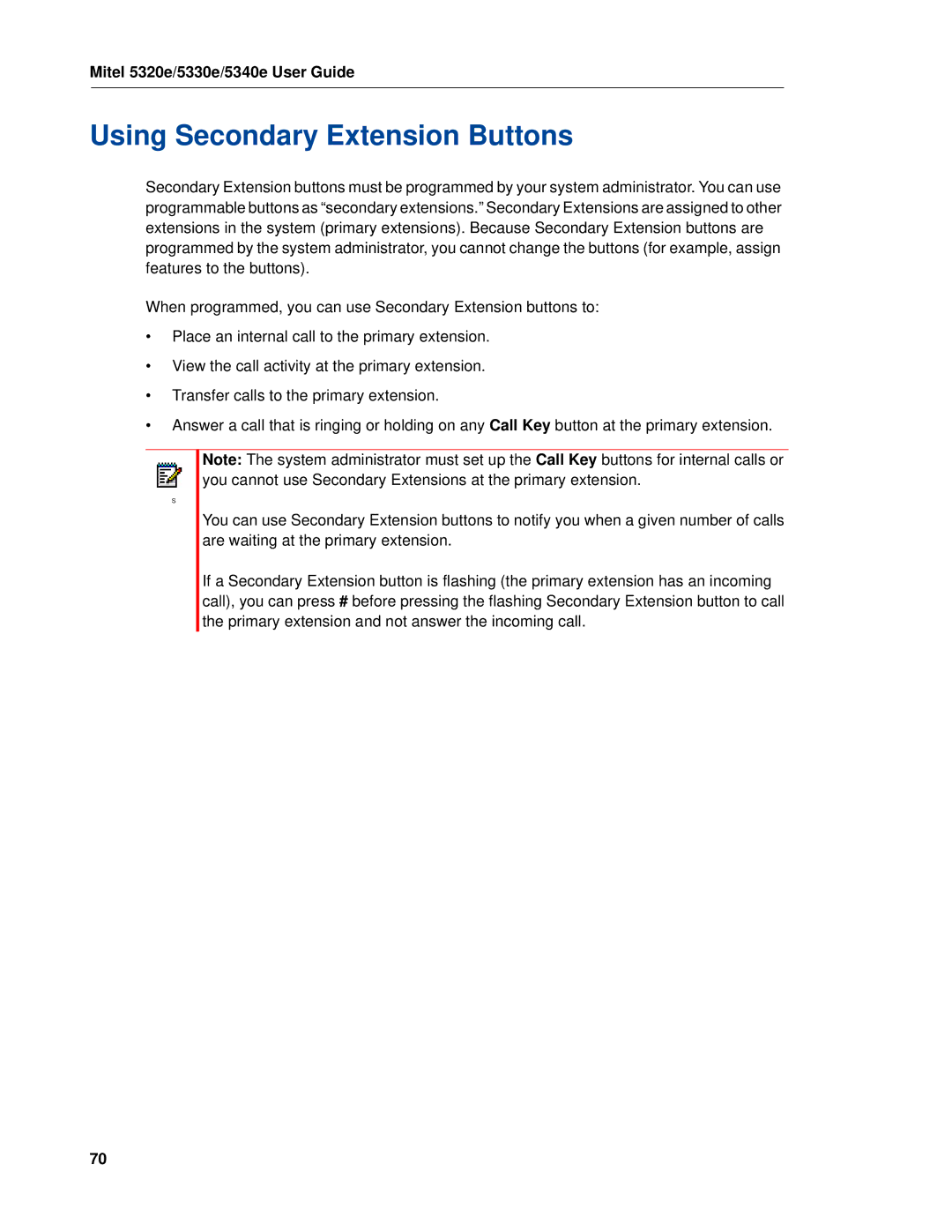 Mitel 5320e manual Using Secondary Extension Buttons 