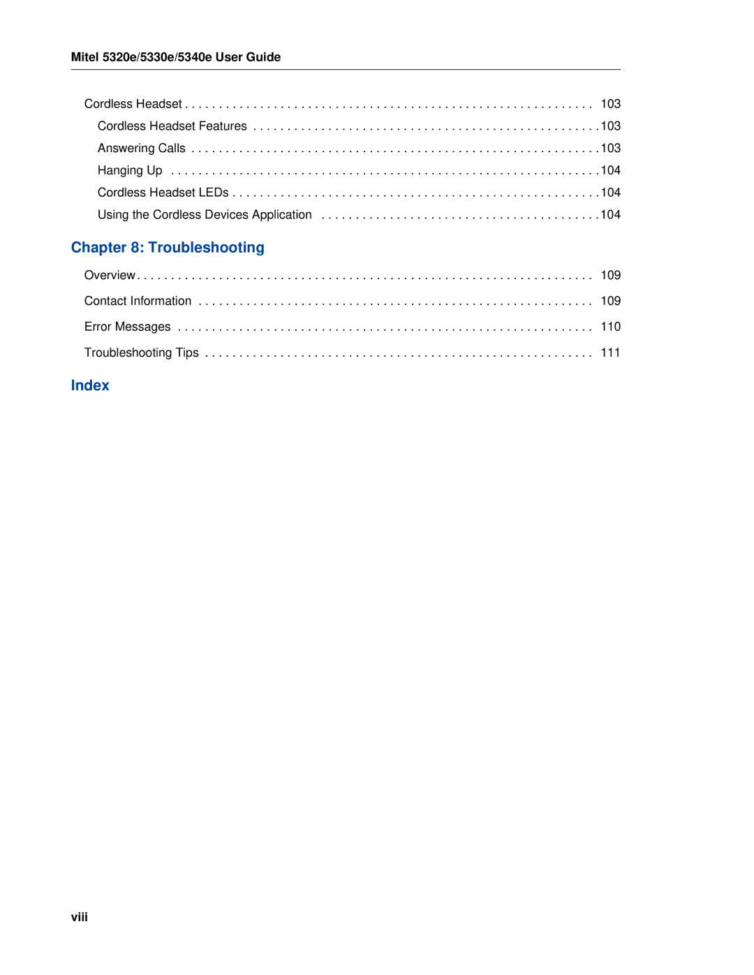 Mitel 5320e manual Viii 