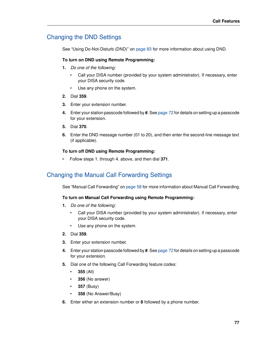 Mitel 5320e manual To turn on DND using Remote Programming, To turn off DND using Remote Programming 