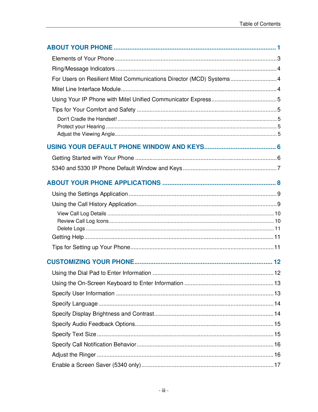 Mitel 5330 manual Using Your Default Phone Window and Keys 