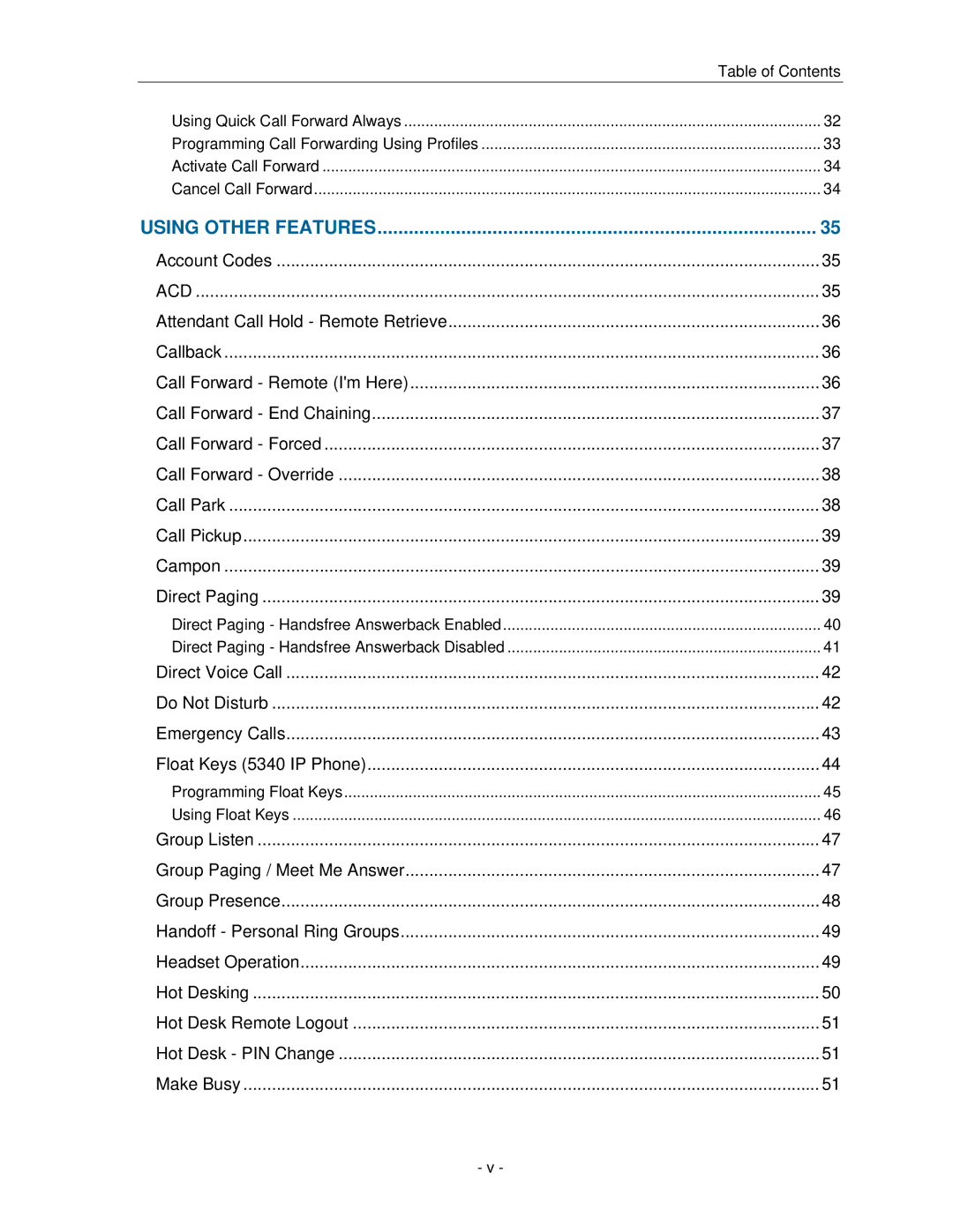 Mitel 5330 manual Using Other Features 