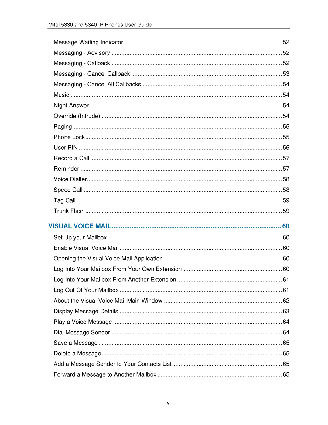 Mitel 5330 manual Visual Voice Mail 