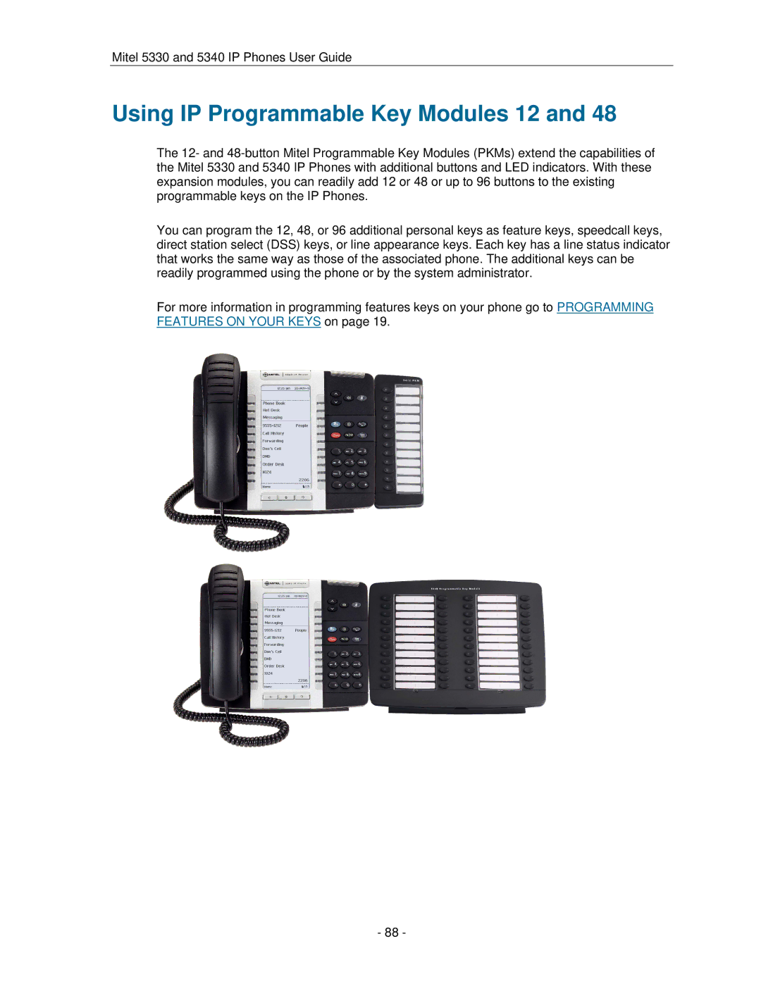 Mitel 5330 manual Using IP Programmable Key Modules 12 