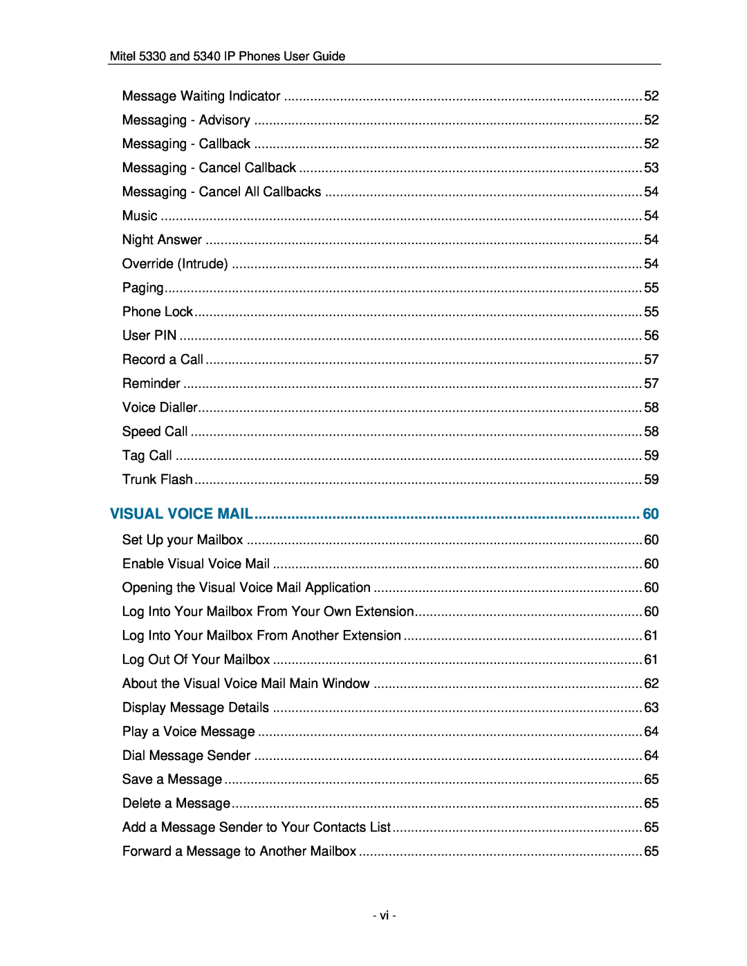 Mitel 5330 manual Visual Voice Mail 