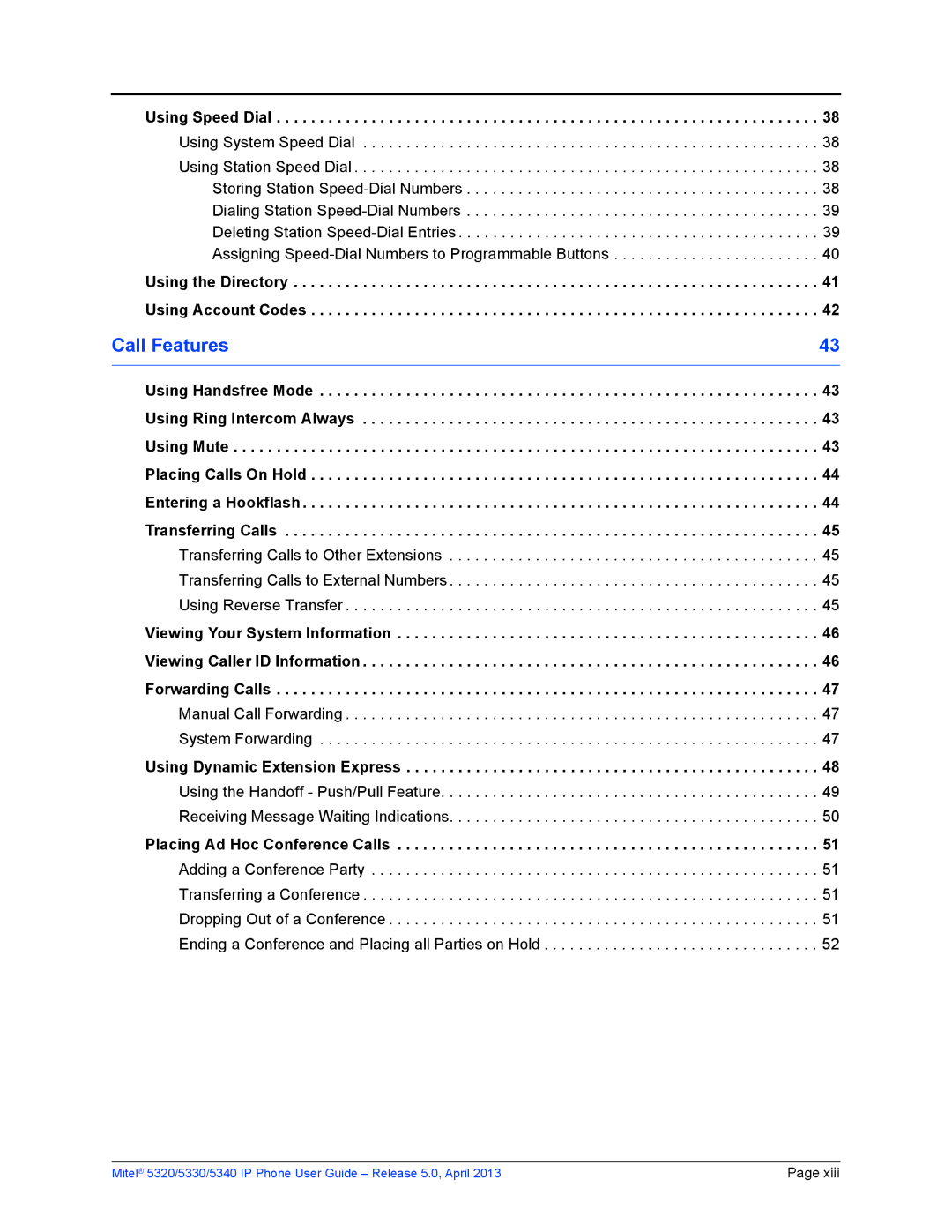 Mitel 5320, 5340, 5330 manual Call Features, Using the Directory Using Account Codes 