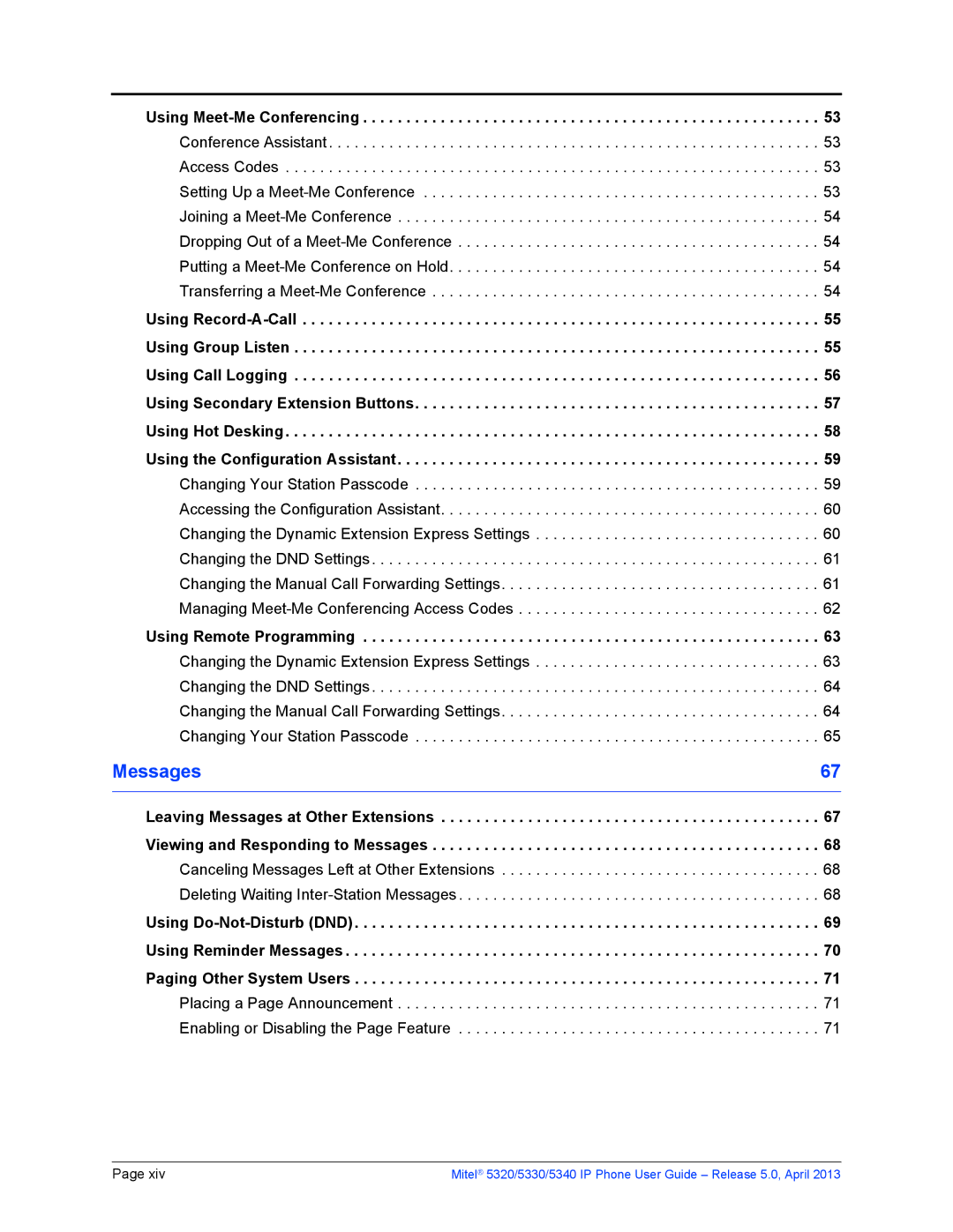 Mitel 5330, 5340, 5320 manual Messages, Using Meet-Me Conferencing 