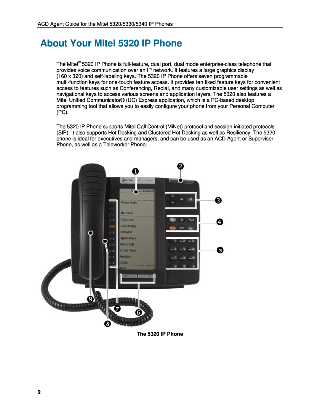 Mitel 5340, 5330 manual About Your Mitel 5320 IP Phone, The 5320 IP Phone 
