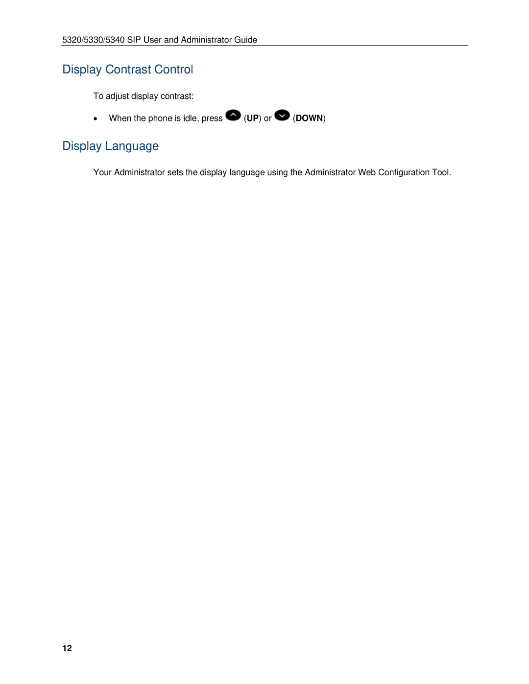 Mitel 5340, 5330 manual Display Contrast Control, Display Language 