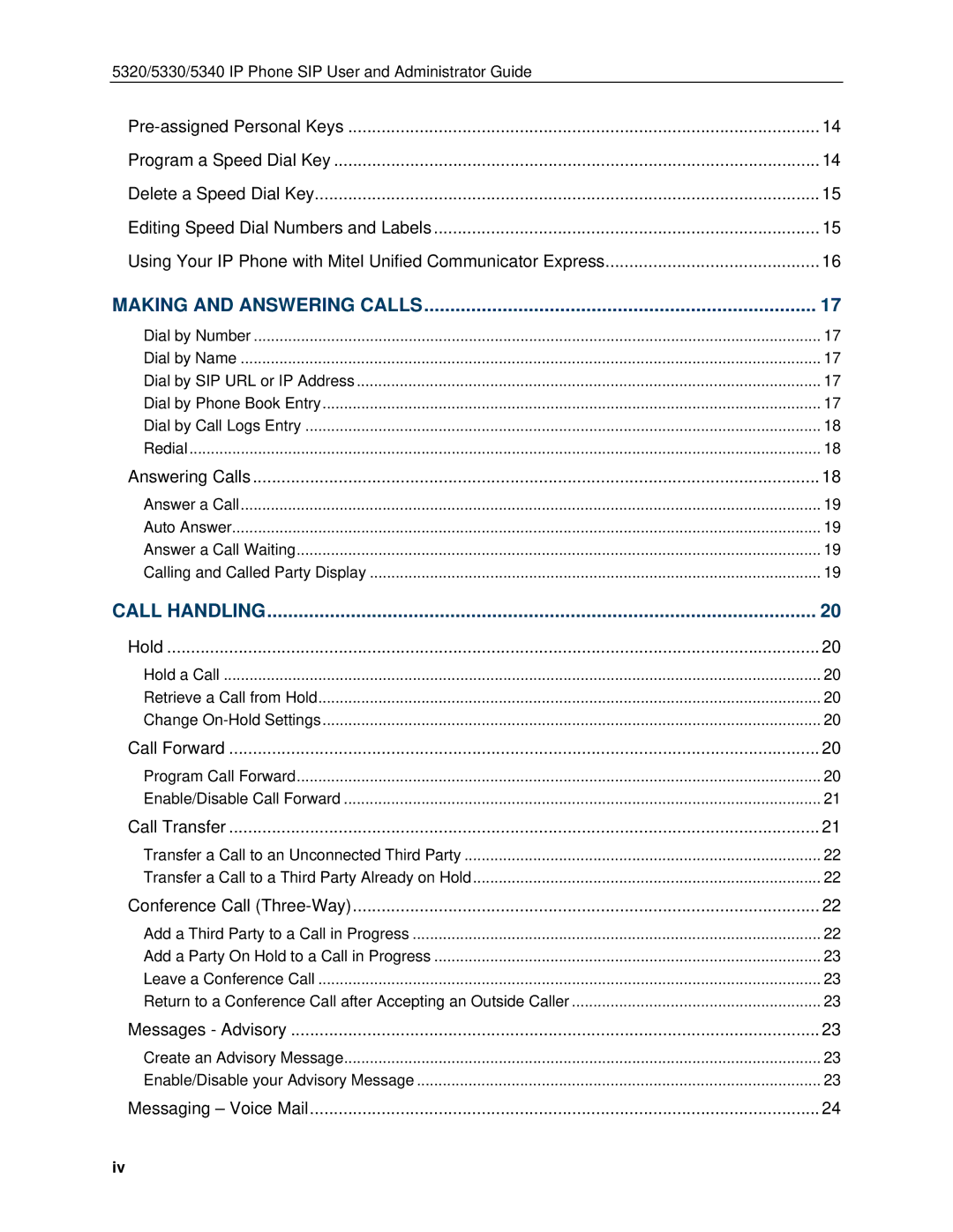 Mitel 5340, 5330 manual Making and Answering Calls 