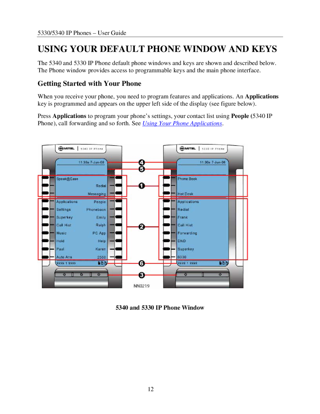 Mitel 5340, 5330 manual Using Your Default Phone Window and Keys, Getting Started with Your Phone, IP Phone Window 